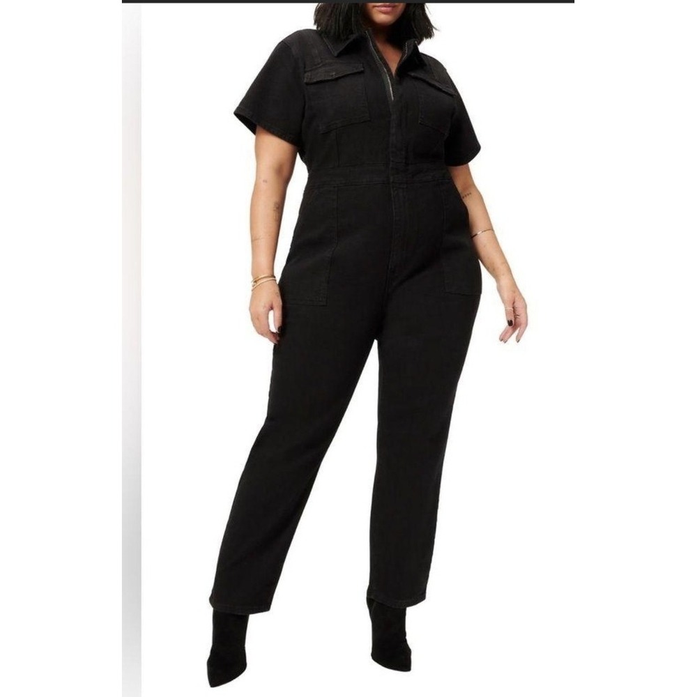 Good American Plus Sz 8 4X Bootcut Denim Jumpsuit Black NWT $175 Gorpcore Chic
